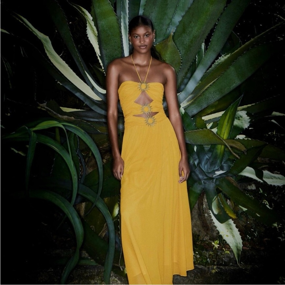 FARM RIO Yellow Sleeveless Maxi Dress With Sun Buckle
